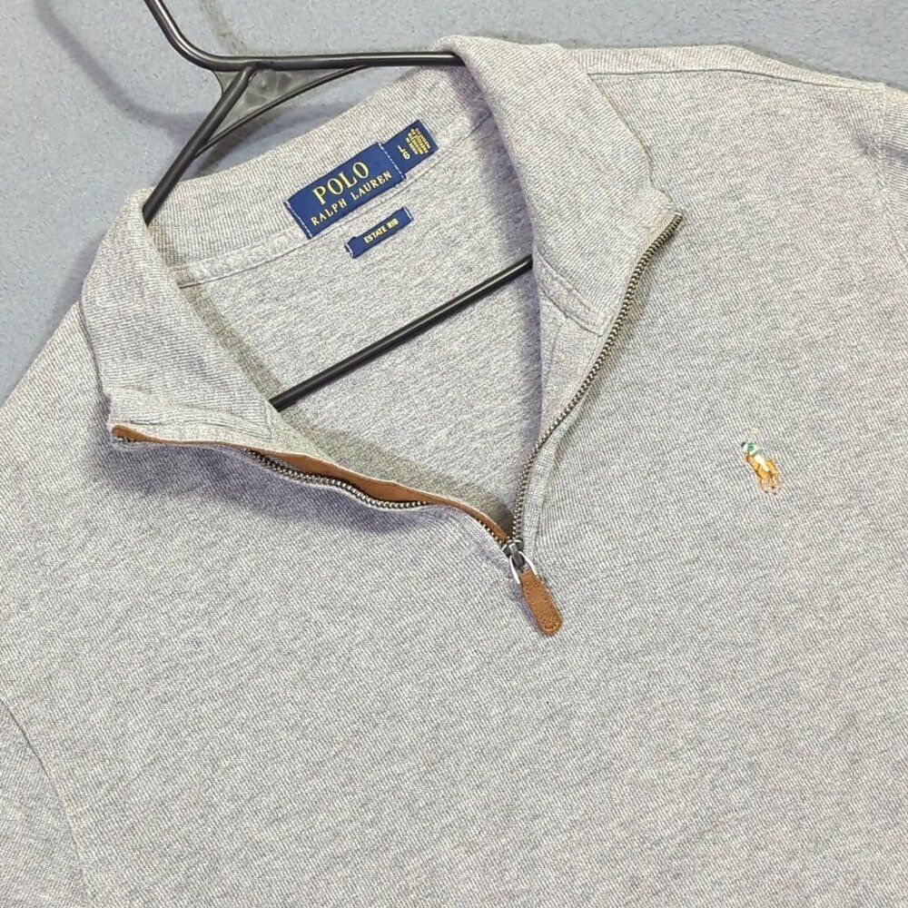 Polo Ralph Lauren Sweater Men's L Gray Estate Rib 1/4 Zip Pullover Preppy Pony